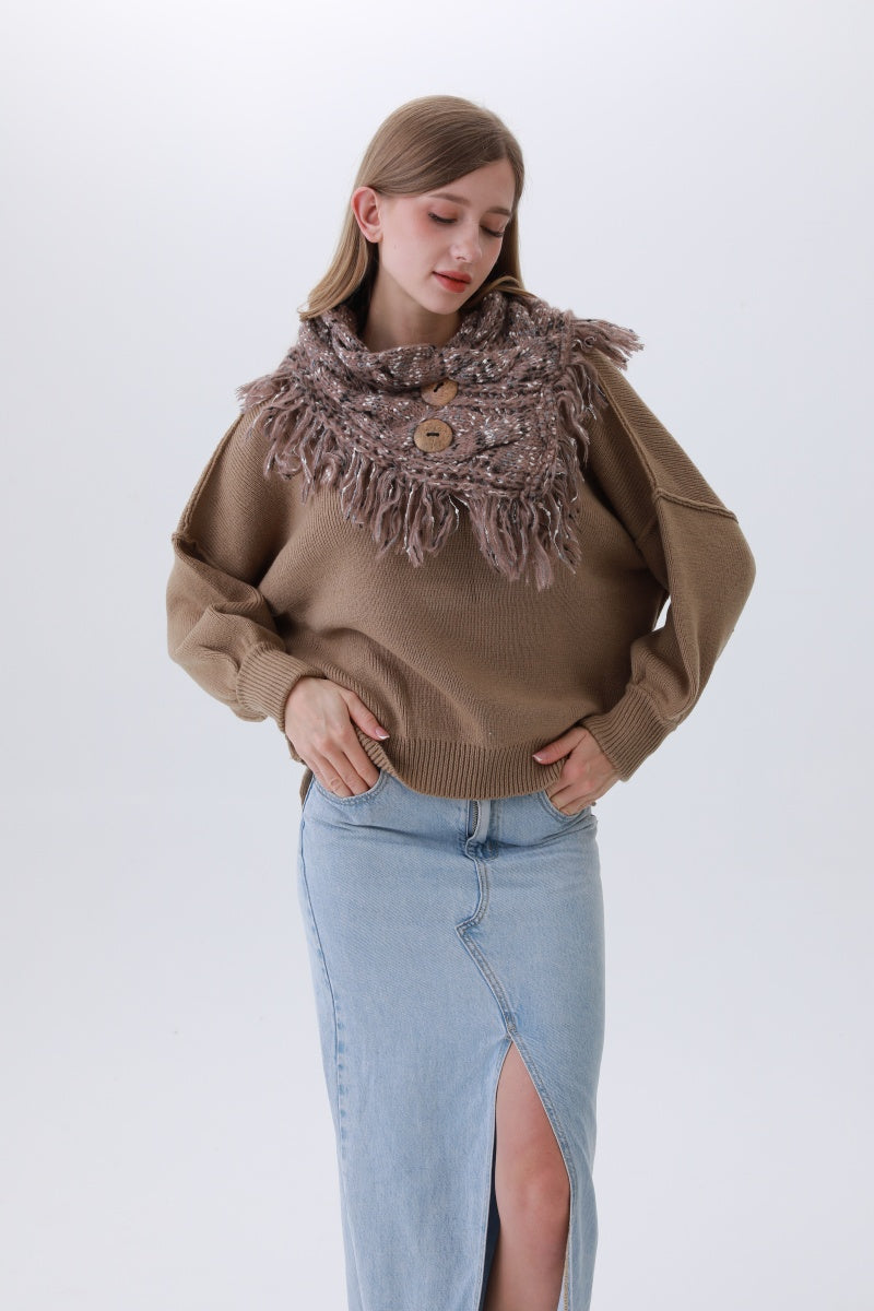 Organic Coconut Button Infinity Scarf – Textured Cocoon Wrap 🌿🧣 Leto Collection