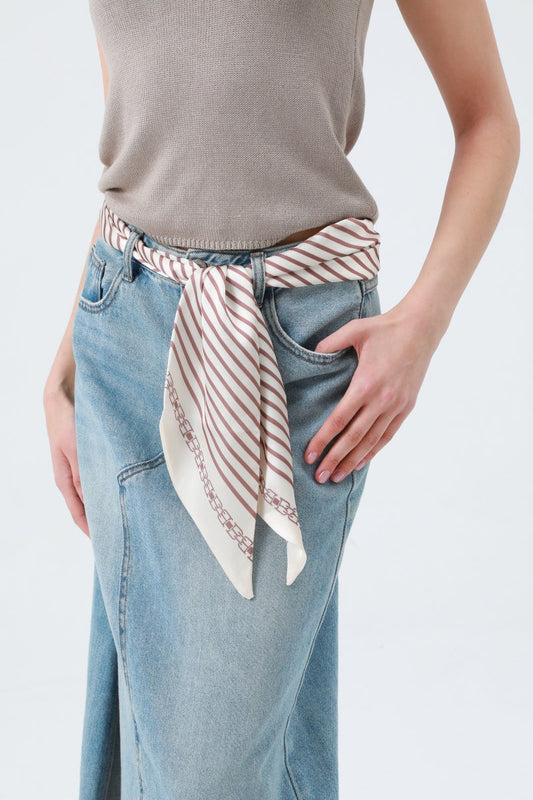 Sweet Sophistication: Caramel Striped Satin Silky Skinny Scarf Leto Collection