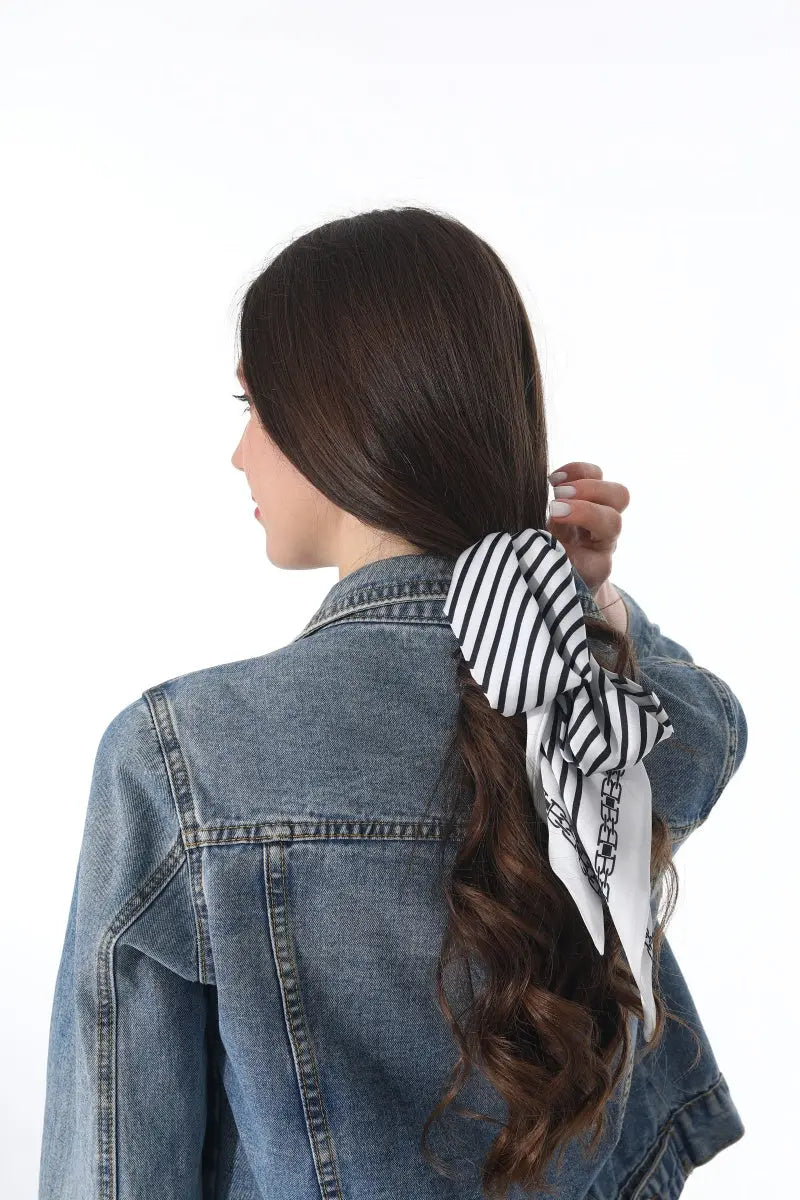 Striped Satin Silky Skinny Scarf Leto Collection