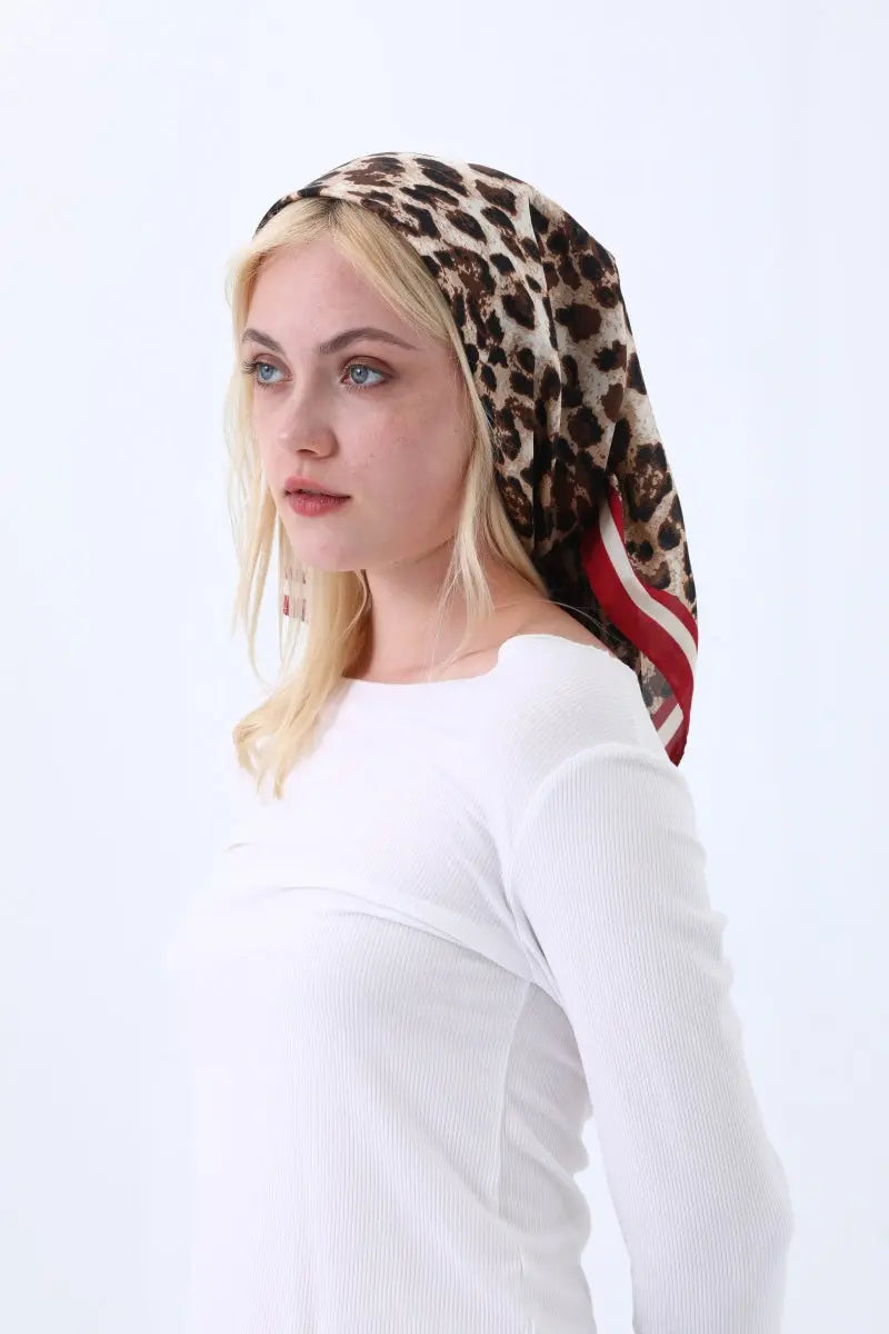 Retro Leopard Print Satin Square Scarf – Lightweight for Head or Neck Wear Leto Collection