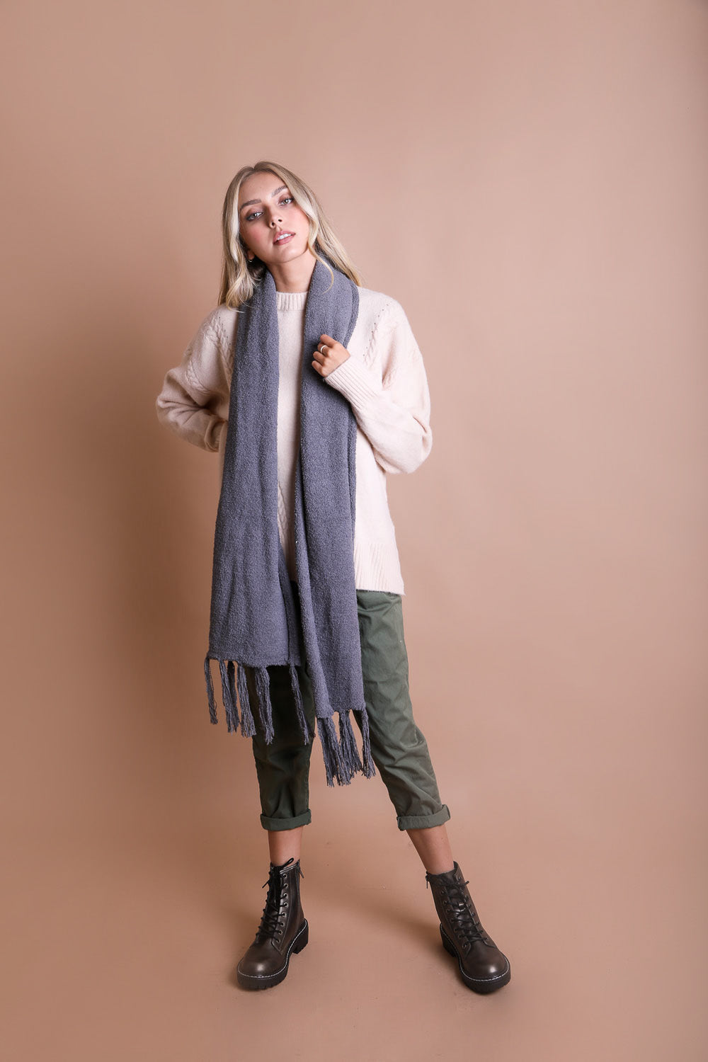 Ultra-Soft Boucle Tassel Scarf Leto Collection