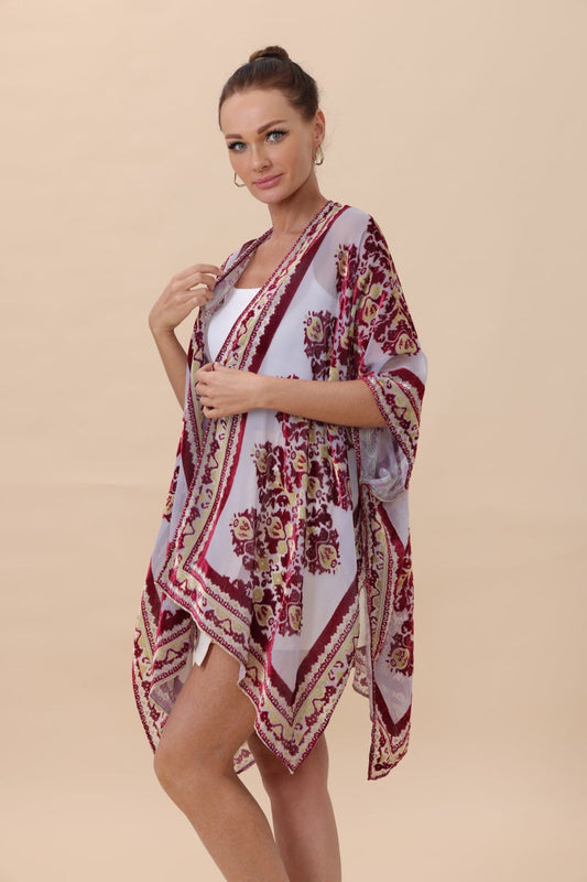Opulent Velvet & Sheer Rose Kimono – Romantic Elegance🌹✨ Leto Collection