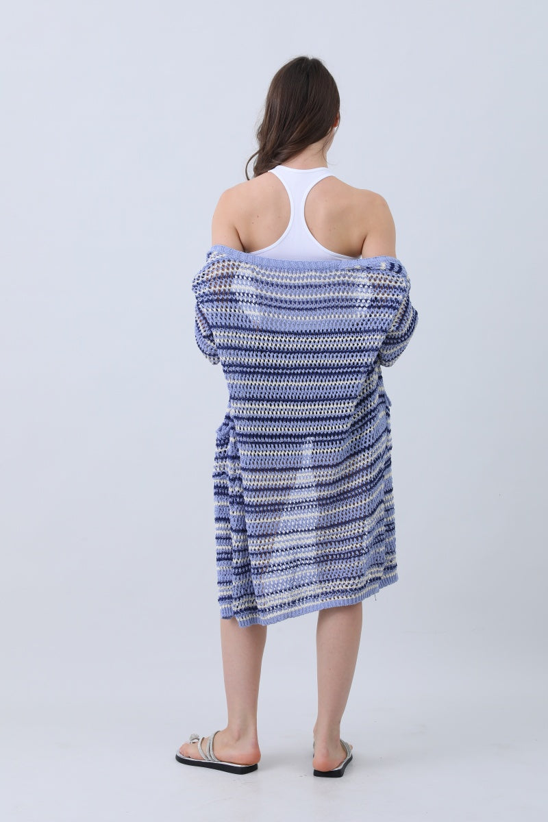 Nautical Blue Stripe Cardigan – Classic & Coastal Cool⚓🌊 Leto Collection