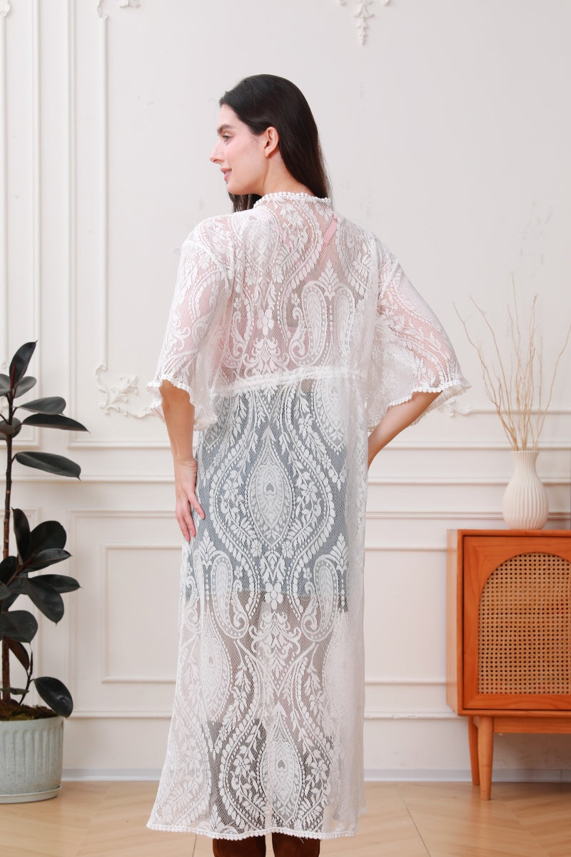Boho Spirit: Paisley Mesh Lace Kimono Duster Leto Collection