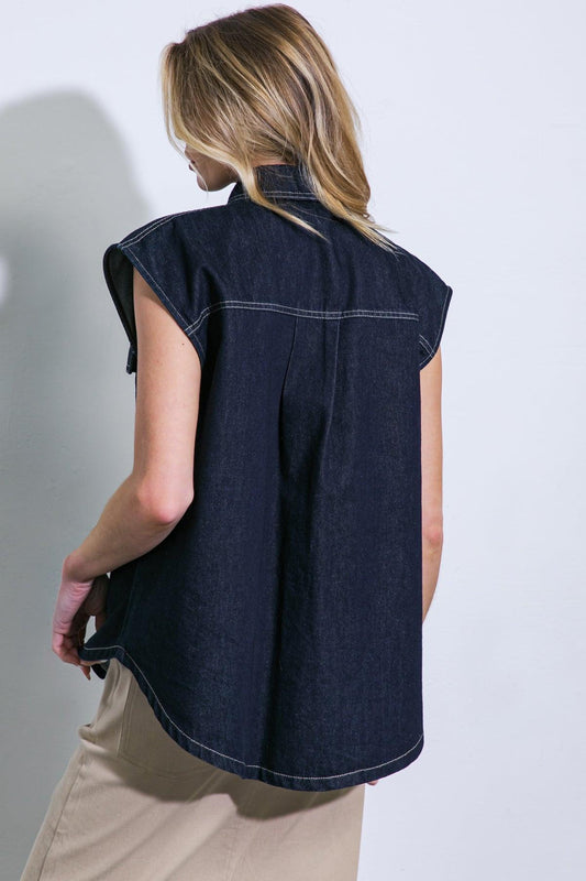 Let's Just Relax Denim Top in 20den29 — Soul Flow Apparel