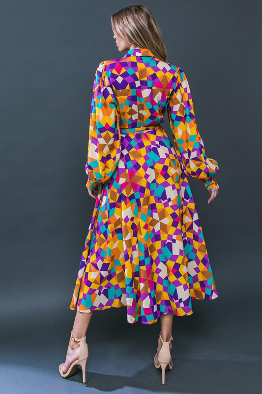 Change in the Air Woven Midi Dress with Shirt Collar and Removable Sash in 20pur 20tea33 — Soul Flow Apparel