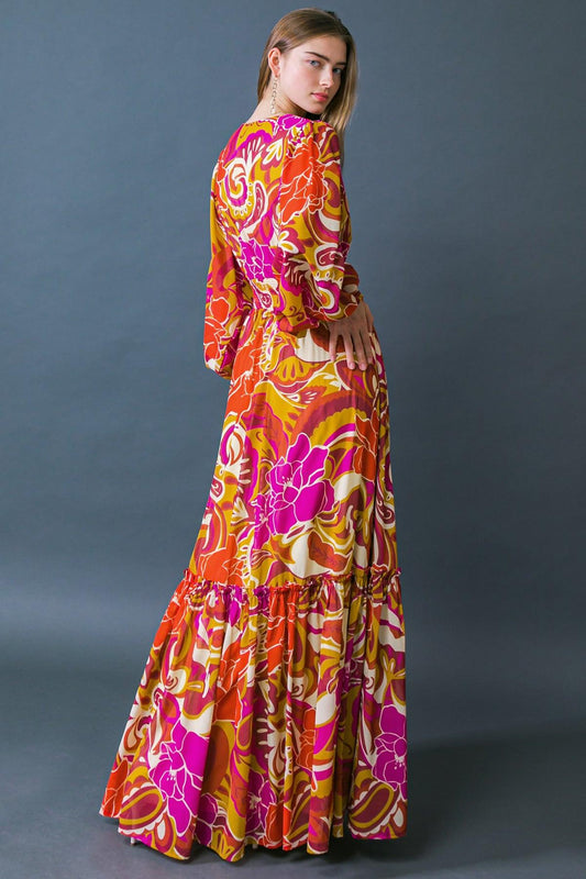 Ready For The Spotlight Printed Woven Maxi Dress With Surplice Neckline