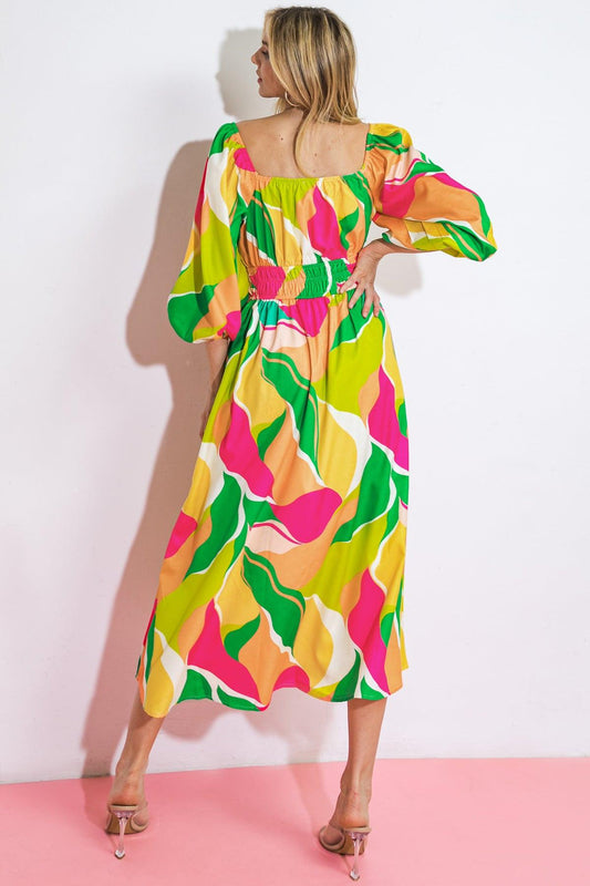 A Second Thought Woven Midi Dress in 20yel 20gre14 — Soul Flow Apparel