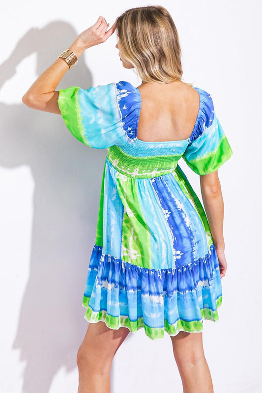 Essence of Summer Woven Mini Dress in 20blu 20gre13 — Soul Flow Apparel