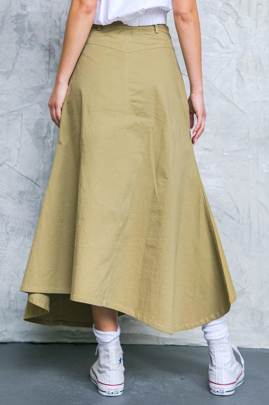 Complete Crush Twill Midi Skirt with Front Slit and Side Pockets in 20kha16 — Soul Flow Apparel