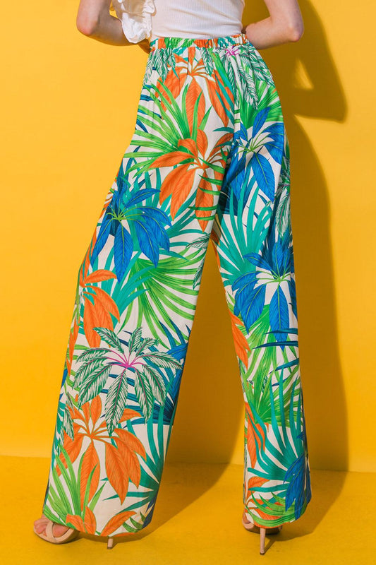 Pretty on Point Printed Woven Pants with Wide Leg and Elastic Waistband in 20ivo 20gre, view 2016 — Soul Flow Apparel