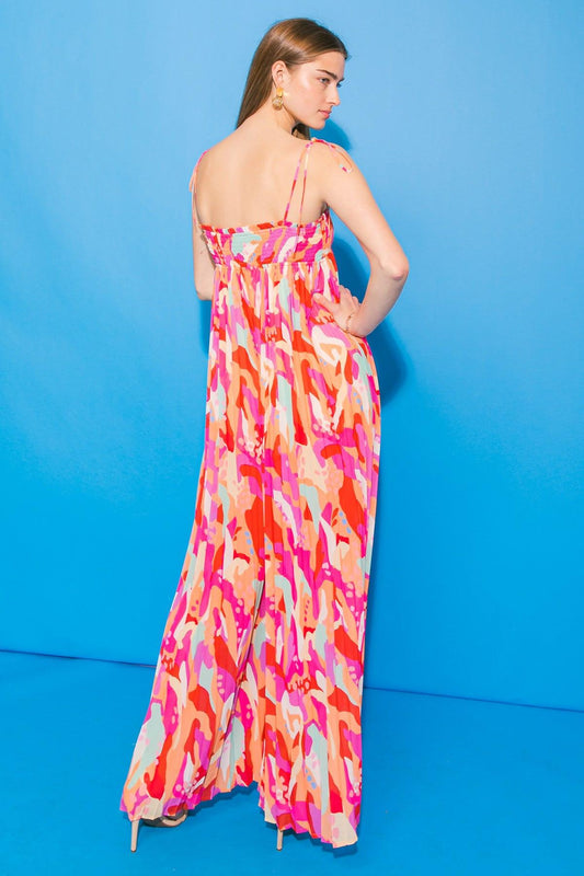 Better Get Going Woven Jumpsuit with Smocked Top and Pleated Body Printed in 20ora 20pi42 — Soul Flow Apparel