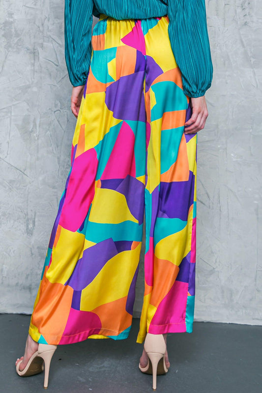 Follow the Flow Woven Pants Wide Leg with Elastic Waist and Tie in 20fuc 20yel15 — Soul Flow Apparel