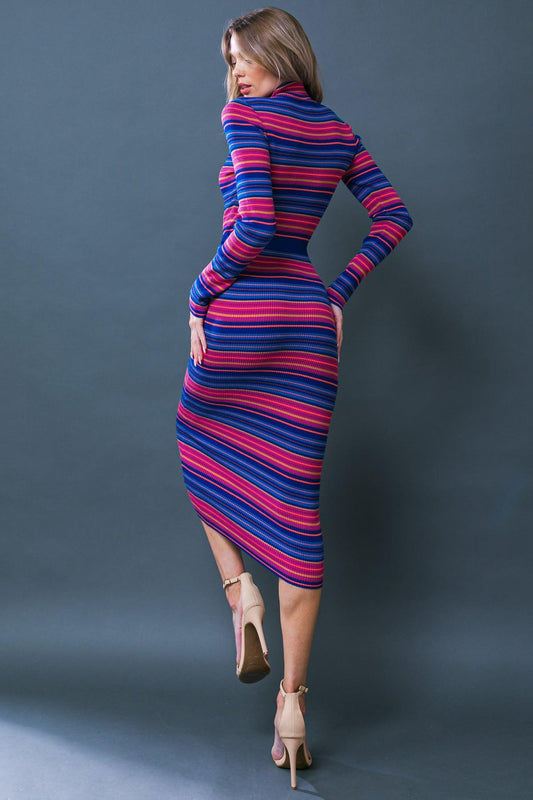 Noteworthy Shine Sweater Midi Dress with Turtle Neck and Belt in 20blu 20fuc46 — Soul Flow Apparel