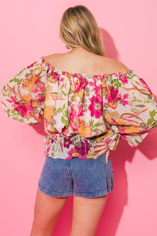Sweetest Escape Woven Top Off Shoulder Ruffle Peplum in 20ivo 20pi, view 2013 — Soul Flow Apparel