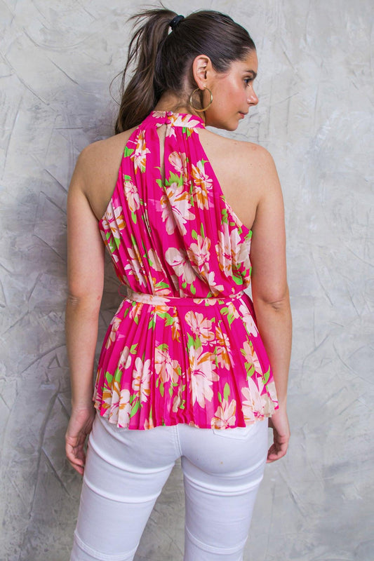 Closer to You Printed Woven Top Halter Neck with Self Tie Pleated in 20fuc30 — Soul Flow Apparel