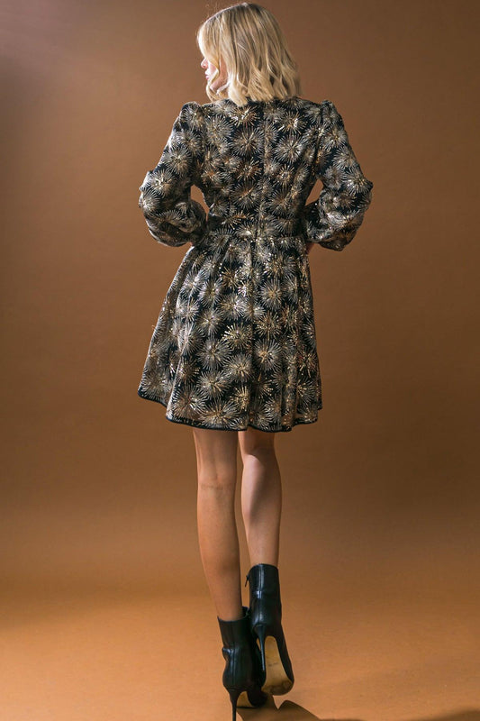 Sequined Mini Dress with Surplice Neckline and Puff Sleeves — Soul Flow Apparel