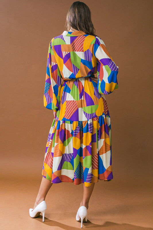 Remarkable Flair Printed Woven Midi Dress with Shirt Collar and Self Tie — Soul Flow Apparel