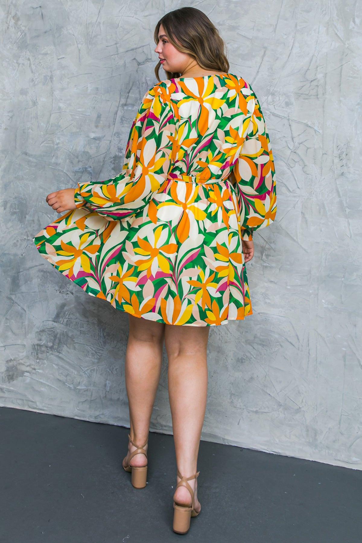 Daring Heart Printed Woven Mini Dress with Surplice Neckline and Ruffled Hem — Soul Flow Apparel