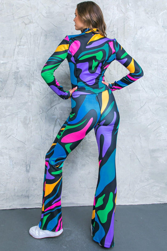 Saying Hello Scuba Tracksuit Printed Two Piece Set with Front Zipper — Soul Flow Apparel