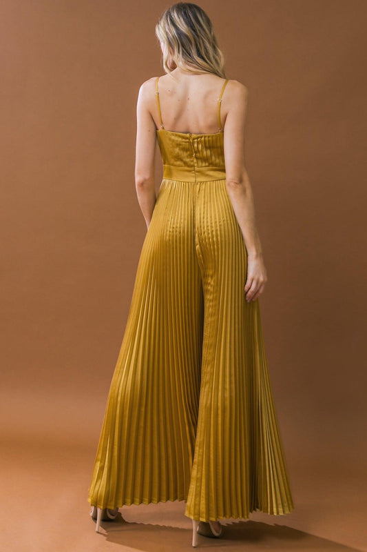 Blissful Love Woven Jumpsuit Pleated Bodice Wide Leg with Back Zipper — Soul Flow Apparel