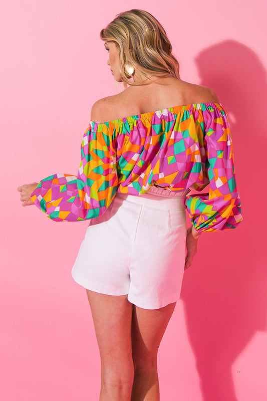 The Flower Fields Woven Top Off Shoulder Peasant Sleeve Printed Poplin — Soul Flow Apparel