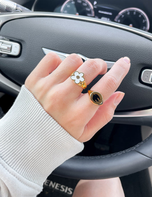 Black Enamel Gold Dove Ring – Christian Ring