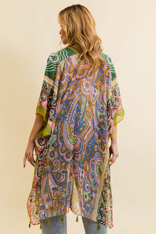Free Spirit Cinched Sleeve Paisley Kimono Leto Collection