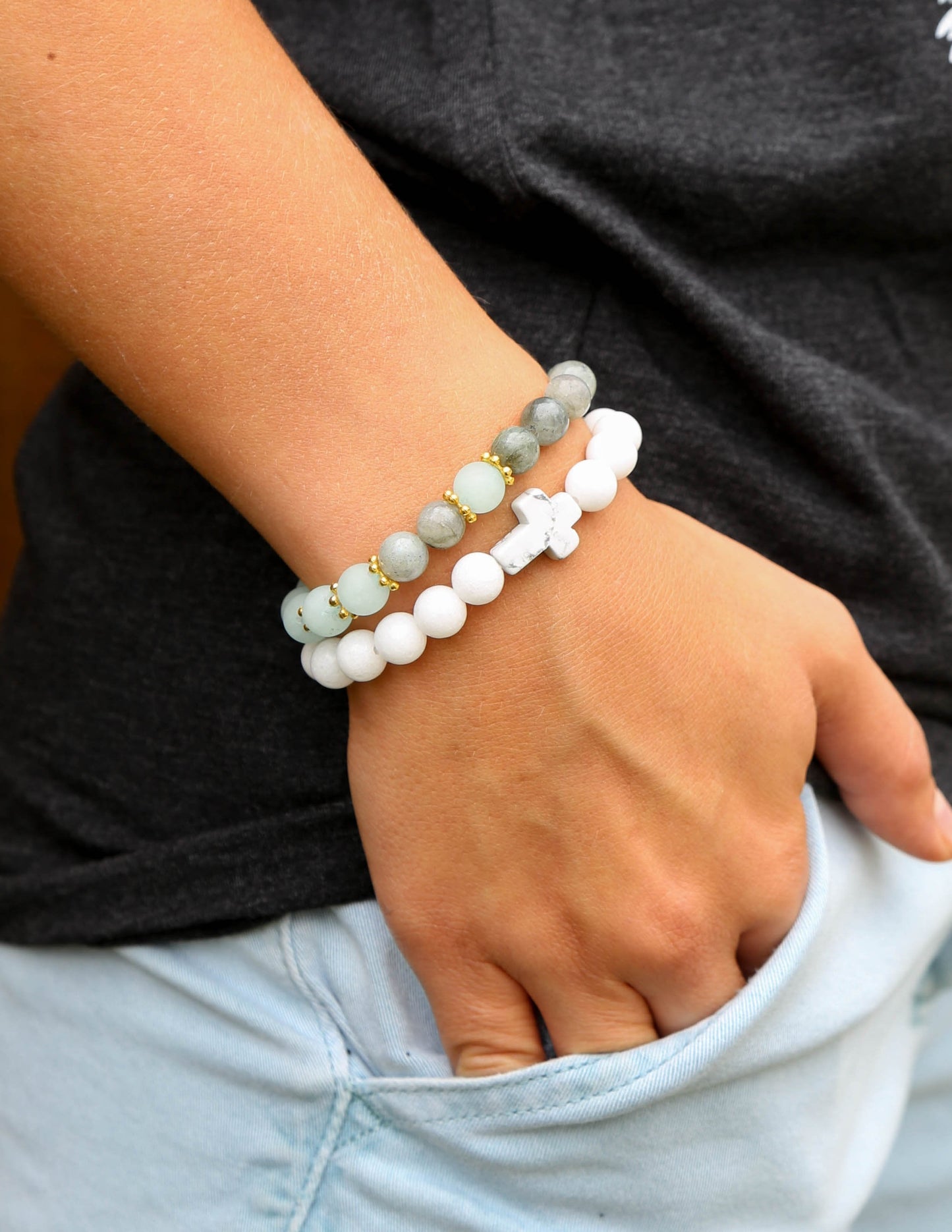 Classic White Cross – Christian Stone Bracelet