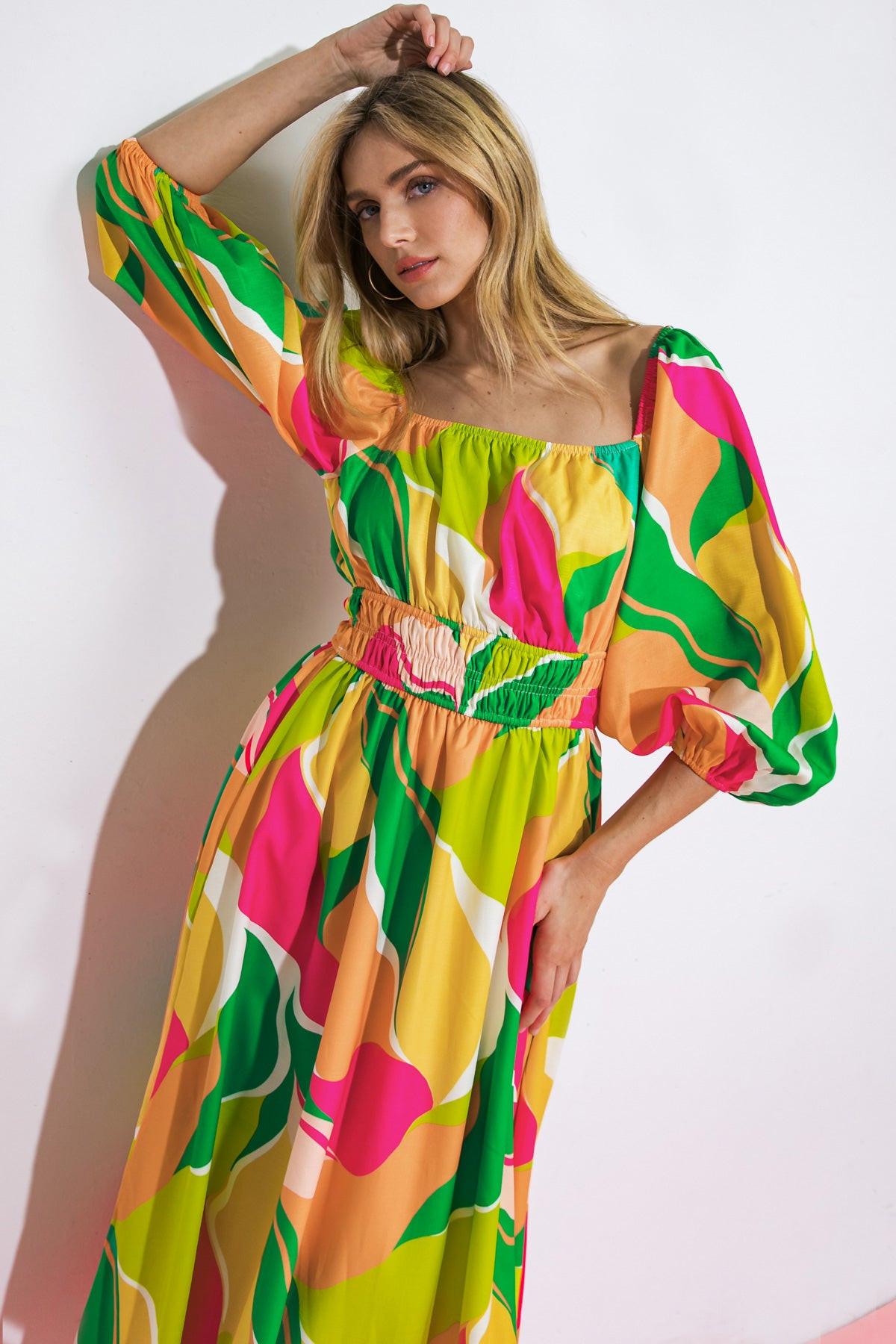 A Second Thought Woven Midi Dress in 20yel 20gre11 — Soul Flow Apparel