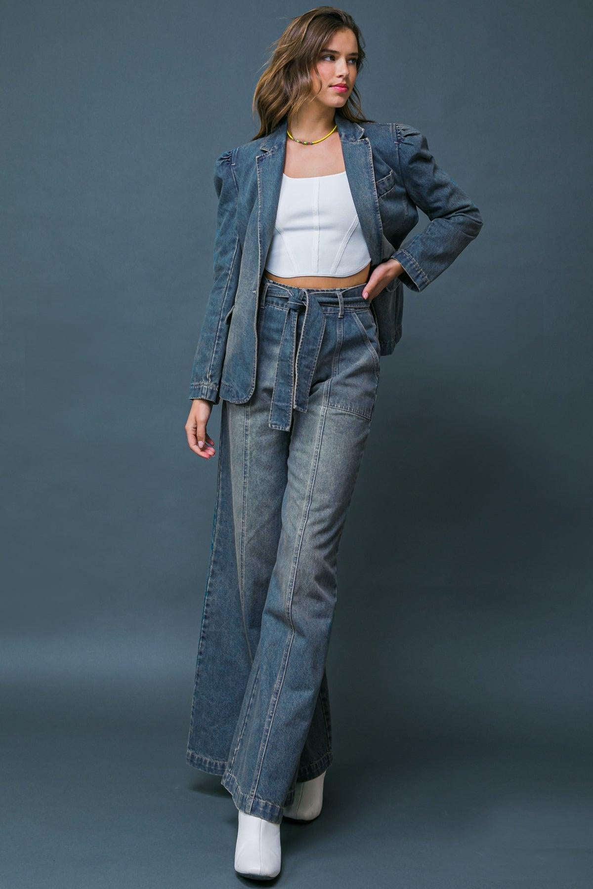 Give It Your All Denim Blazer Washed Denim Front Button Closure Pockets in 20den34 — Soul Flow Apparel