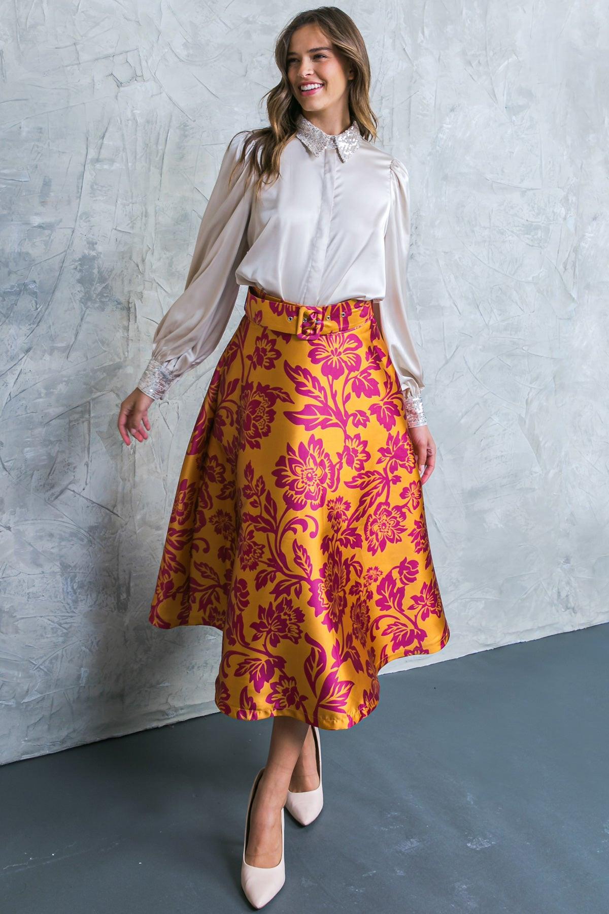 Perfect Refinement Woven Skirt with Self Belt and Side Zipper a Line Silhouette in 20cam35 — Soul Flow Apparel