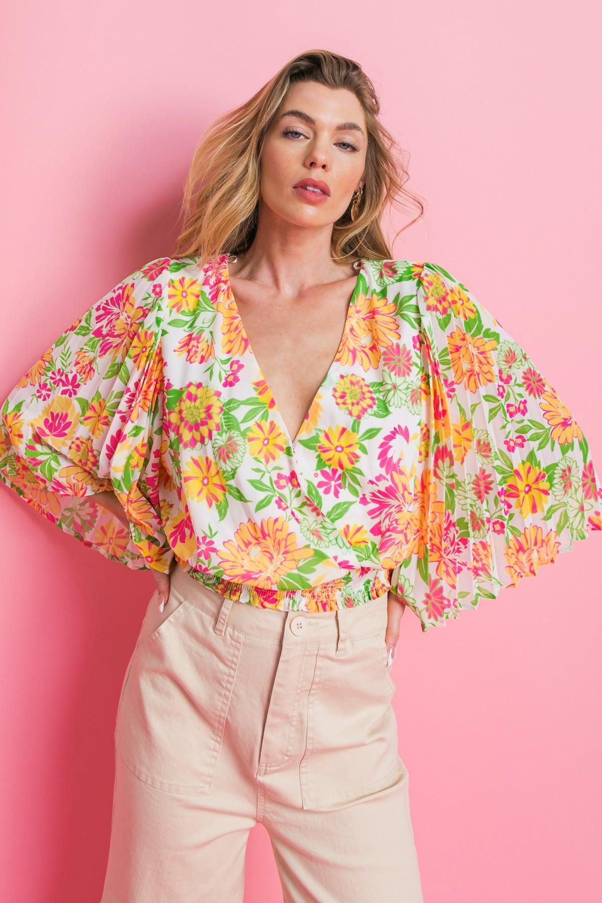 Fairy Vita Woven Top Surplice Neckline Pleated Bell Sleeves Smocked Waist Print in 20ivo21 — Soul Flow Apparel