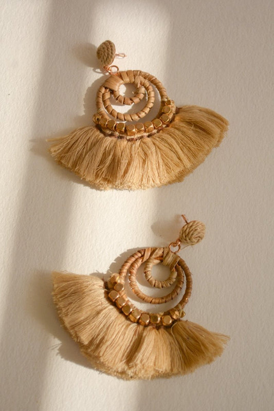 Leto Collection Dream Catcher Dangle Fan Earrings with intricate fan-shaped design and dangling details, jewelry accessory.
