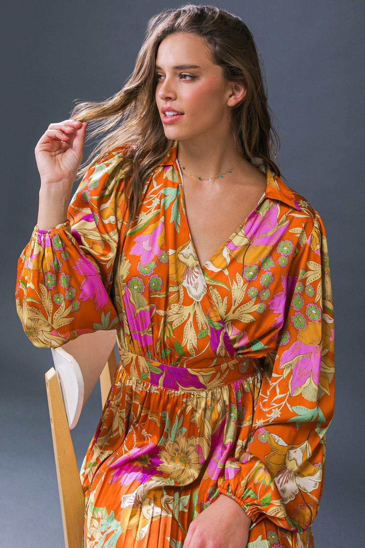 Keep Getting Better Woven Midi Dress with Surplice Neckline and Pleated Skirt — Soul Flow Apparel