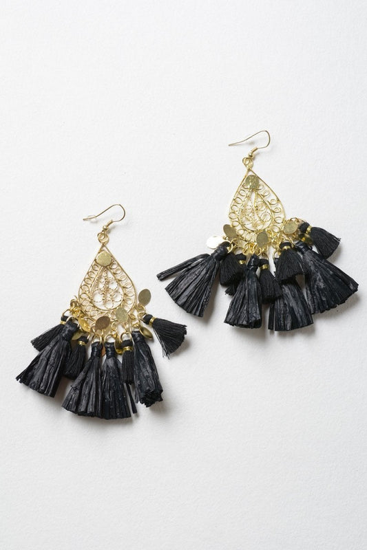 Filigree Raffia Tassel Earrings Jewelry