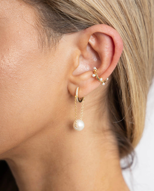 Hillary Pearl Chain Huggies — Soul Flow Apparel