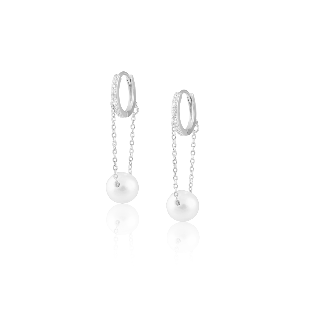 Hillary Pearl Chain Huggies — Soul Flow Apparel