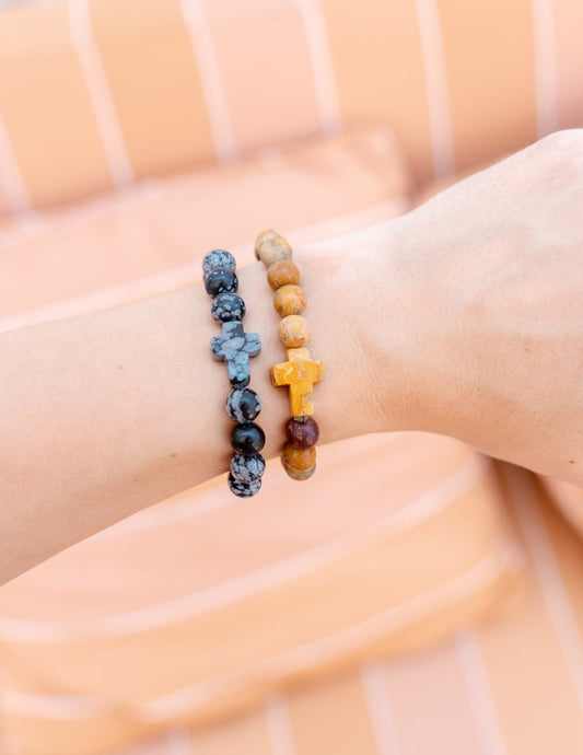 Obsidian Cross – Christian Stone Bracelet