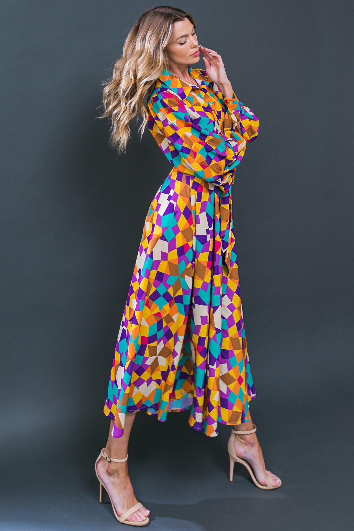 Change in the Air Woven Midi Dress with Shirt Collar and Removable Sash in 20pur 20tea32 — Soul Flow Apparel