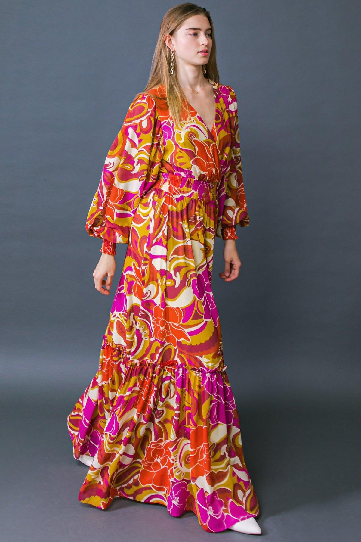 Ready For The Spotlight Printed Woven Maxi Dress With Surplice Neckline