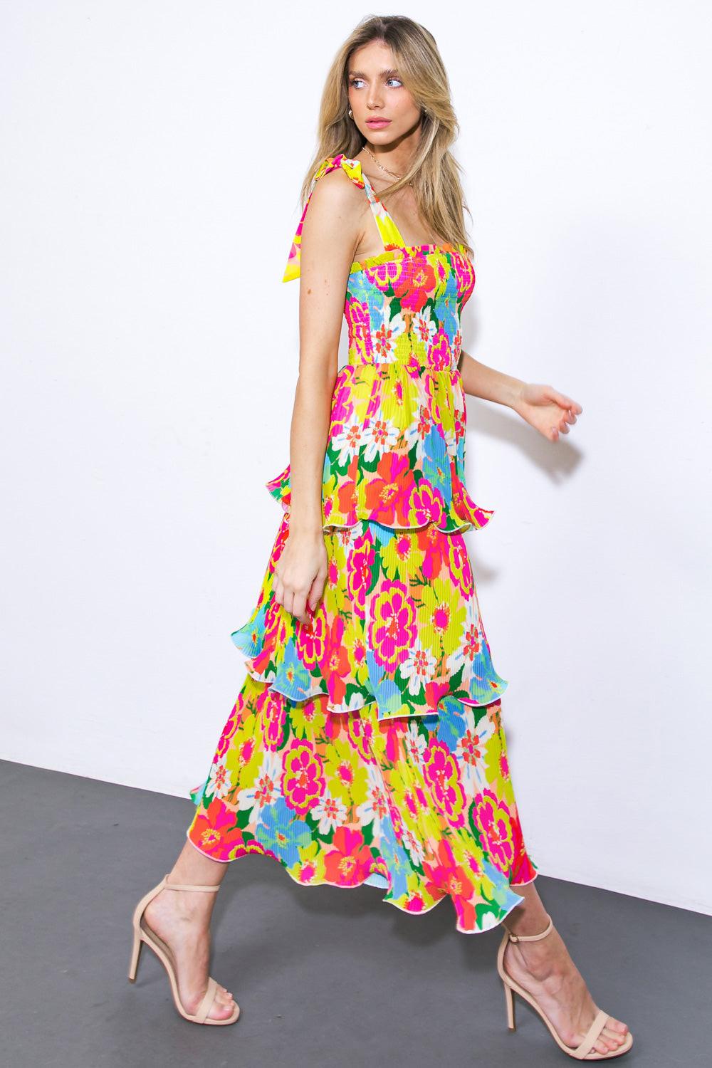 Visions From the Meadow Woven Midi Dress in 20yel 20fuc13 — Soul Flow Apparel