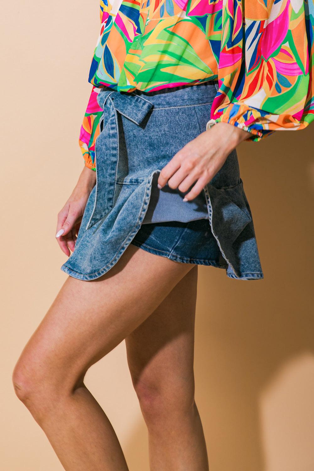 Nothing to Fear Denim Skort in 20med 20ind13 — Soul Flow Apparel