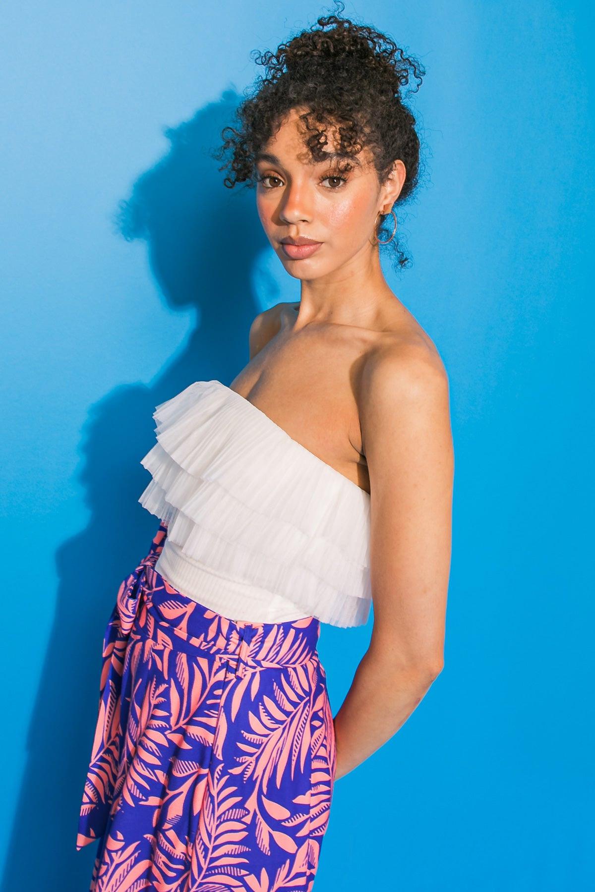 Take Me Now Knit Bodysuit with Contrasting Triple Flounce and Snap Closure in 20wht, view 2017 — Soul Flow Apparel