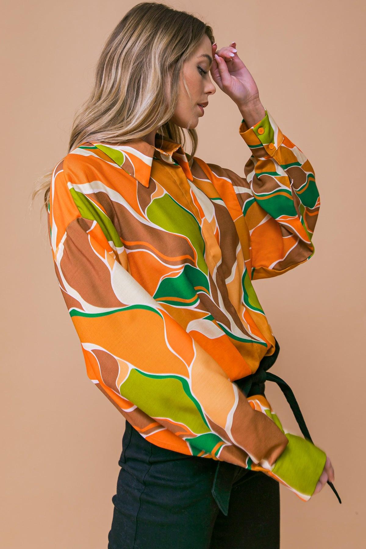 Sweetest Entrance Printed Woven Top with Shirt Collar and Elastic Waist in 20rus49 — Soul Flow Apparel