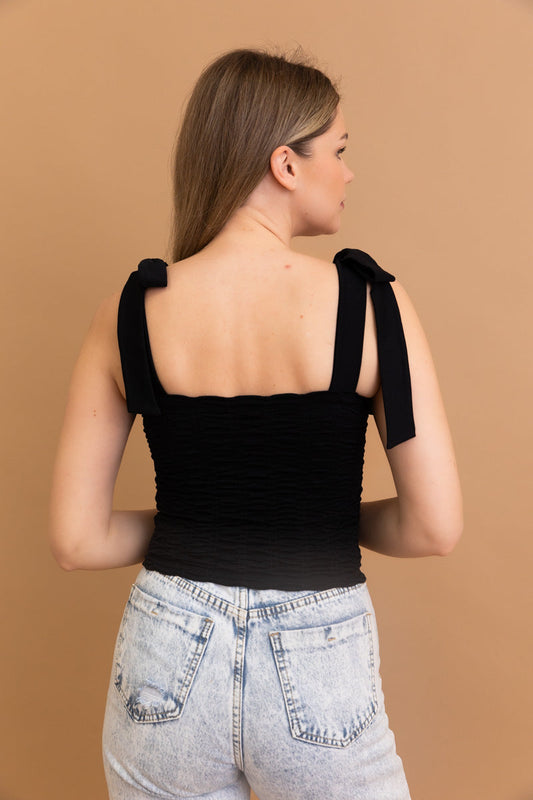 Seamless Vertical Smocked Tie Shoulder Top 😍 Leto Collection