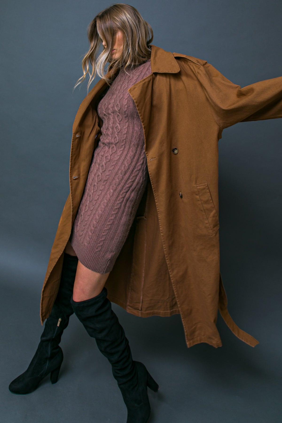 Keeper of My Heart Cotton Twill Trench Coat with Self Tie Waist — Soul Flow Apparel