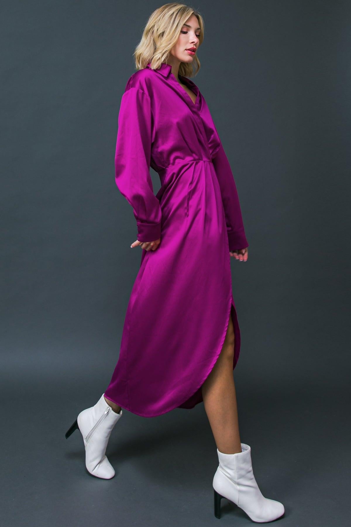 Too Good to Be True Woven Midi Dress with Surplice Neckline and Front Pleats — Soul Flow Apparel