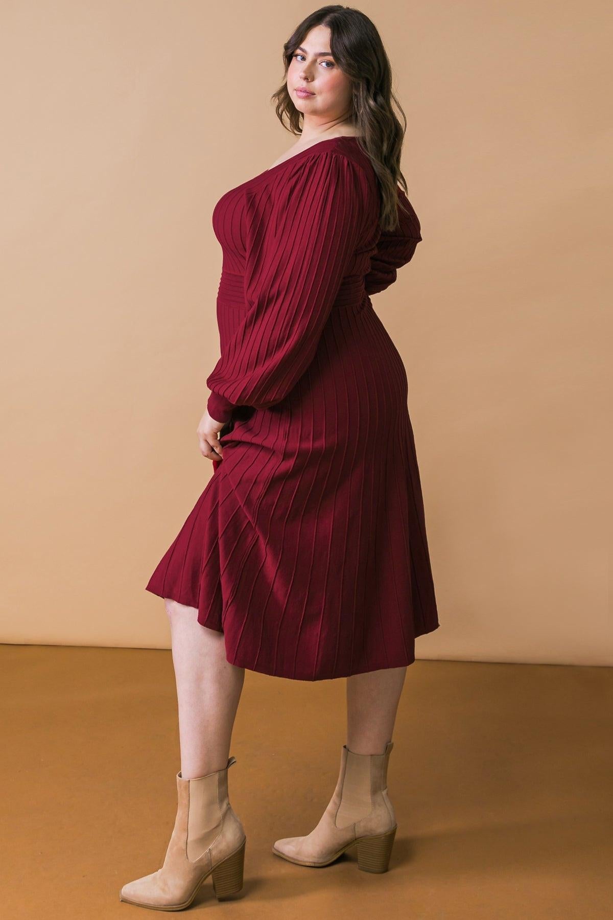 Keep Looking Up Sweater Midi Dress with U Neck and Self Sash Tie — Soul Flow Apparel