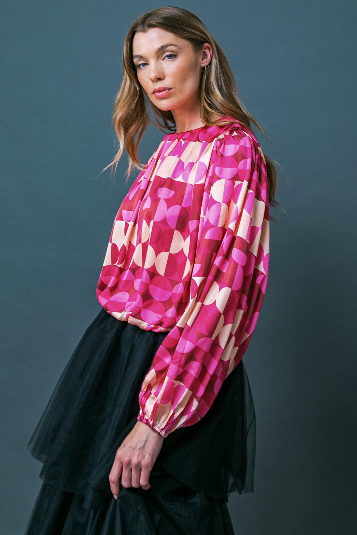 Printed Savor the Sweetness Woven Top with Round Neckline and Elastic Waist — Soul Flow Apparel